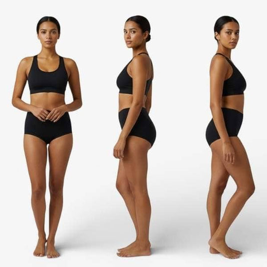 photo culotte menstruelle taille haute avec vu de face profil et côté