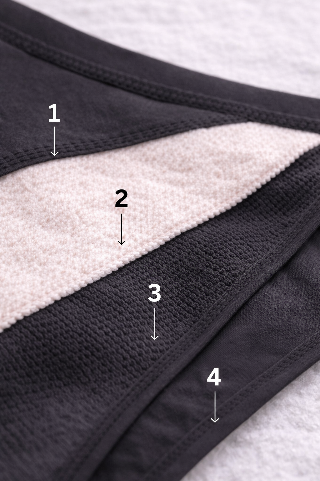 detail des tissus utilisés dans une culotte menstruelle - 4 couches