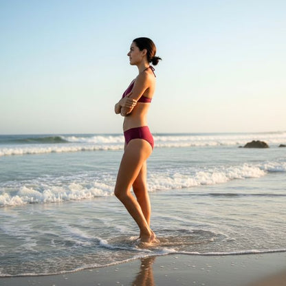 vu de profil du maillot de bain menstruel sporty bordeaux